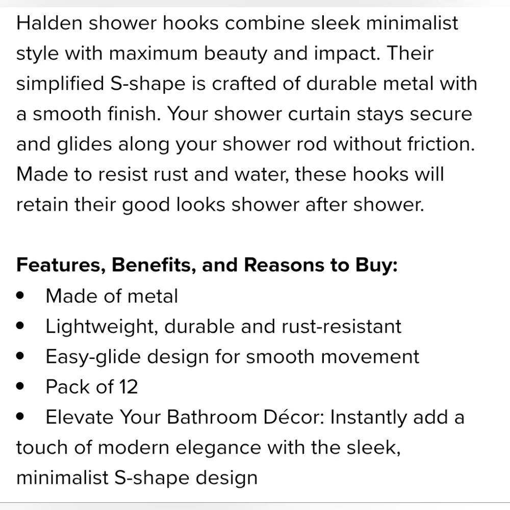 Moda Shower Curtian Hooks 12pk Chrome Plated 305916-CHR
